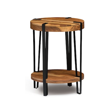 Alaterre Furniture Ryegate Natural Live Edge Solid Wood with Metal Round End Table, Natural AWCC1520